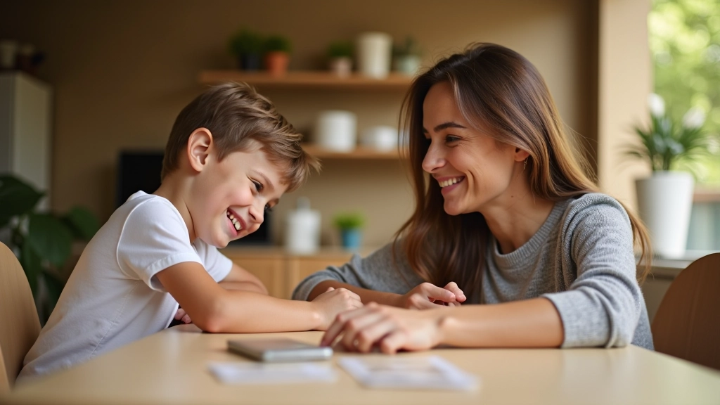 Famille heureuse ayant une conversation sur les finances autour d'une table