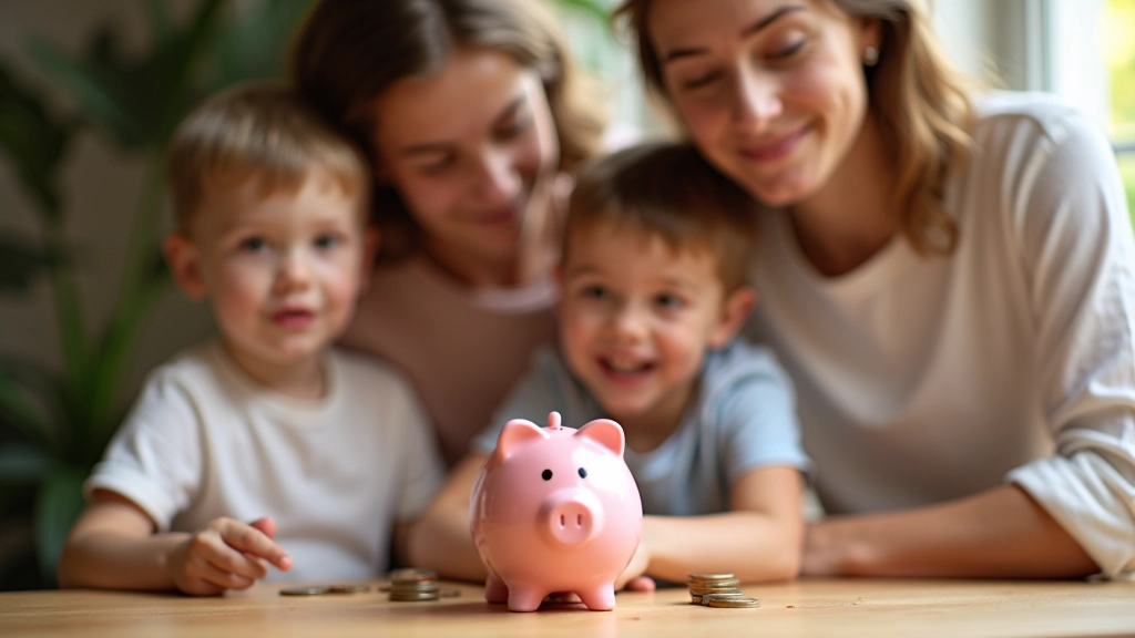 Famille française apprenant les bases de l'éducation financière ensemble à la maison