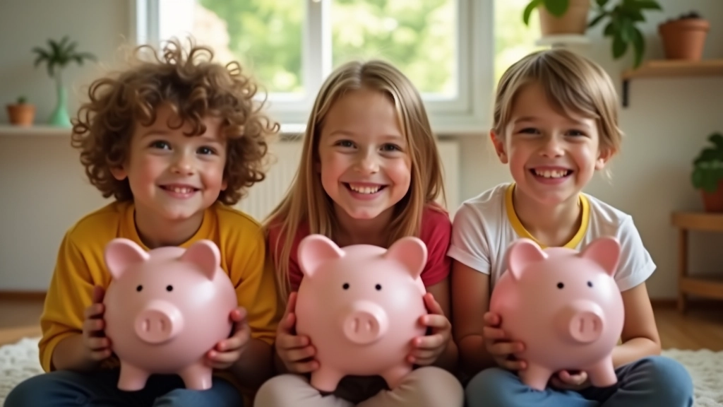 Enfants de différents âges avec leurs tirelires respectives