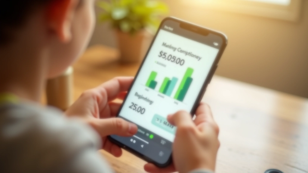 Écran de téléphone affichant un graphique de croissance des économies avec des chiffres en vert