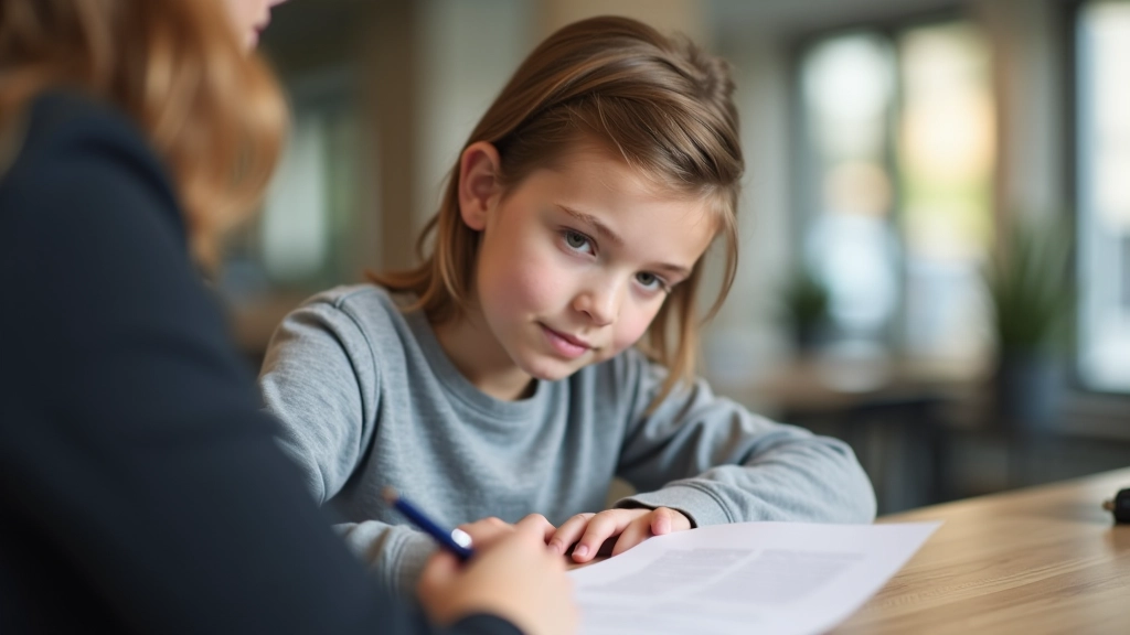 Adolescent en train de signer des documents bancaires avec un conseiller en banque