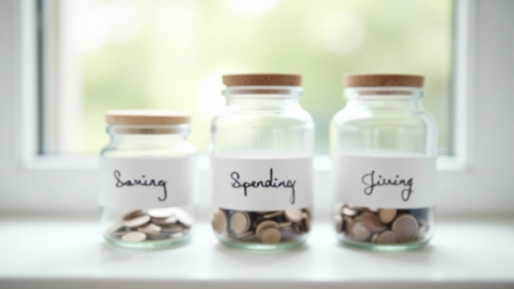 Trois bocaux en verre avec des étiquettes pour épargne, dépense et don